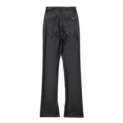 Retro High Waist Faux Leather Bootleg Pants