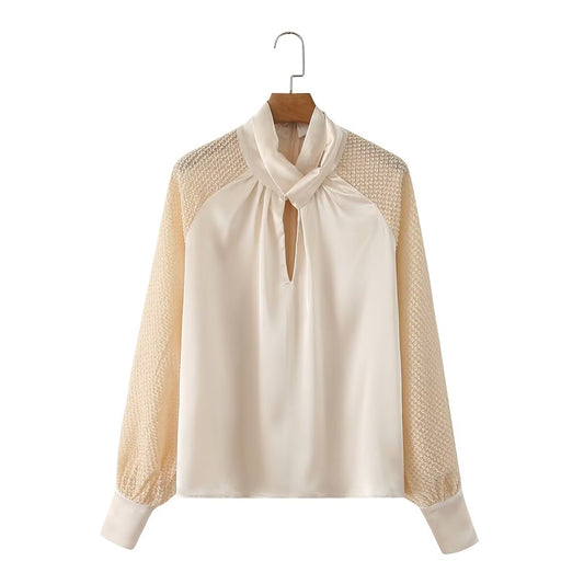 Summer Chiffon Shirt Women Half Turtleneck Court Top Stand Collar 