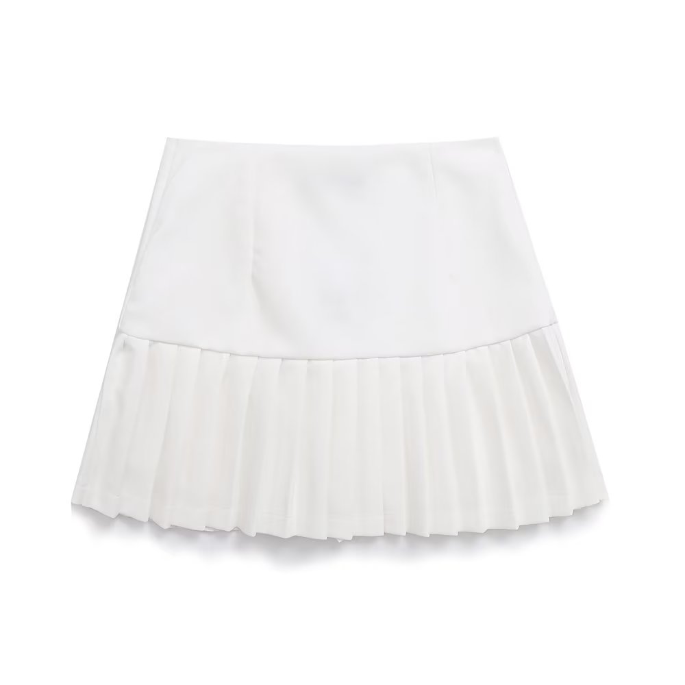 Spring Women Clothing High Waist Button Decoration Pleated Skirt Women