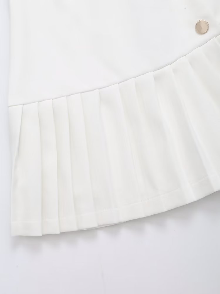 Spring Women Clothing High Waist Button Decoration Pleated Skirt Women