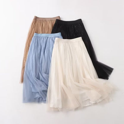 Skirt Women Clothing Summer Casual Elegant Elastic Waist Pleated