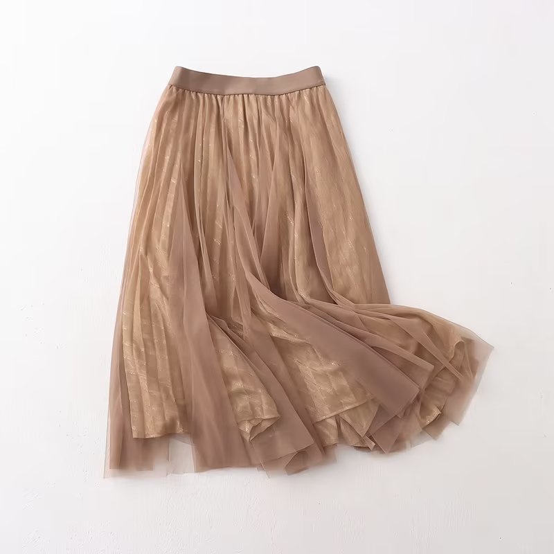 Skirt Women Clothing Summer Casual Elegant Elastic Waist Pleated