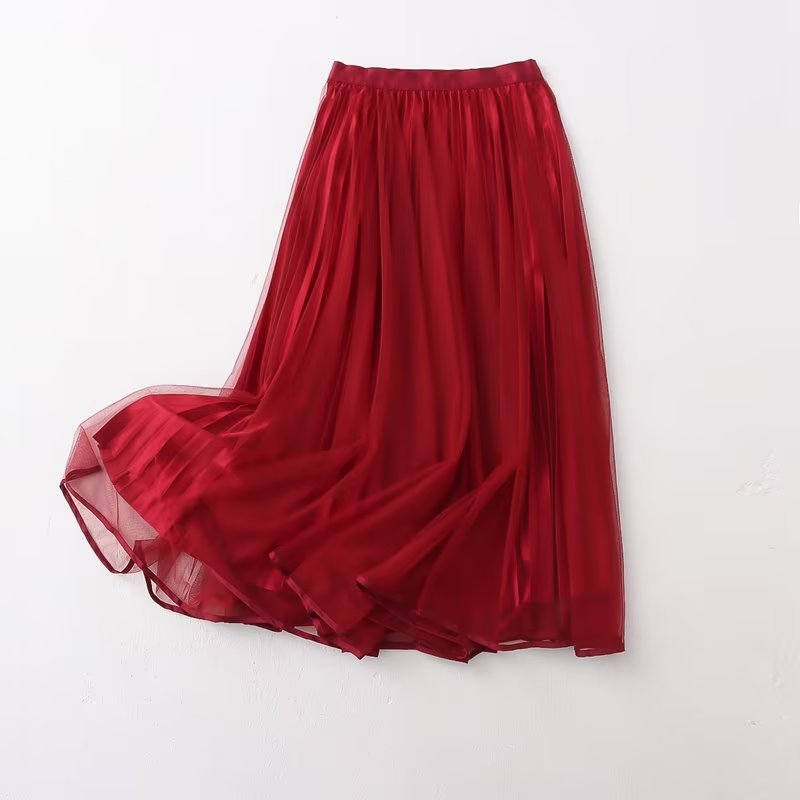 Skirt Women Clothing Summer Casual Elegant Elastic Waist Pleated