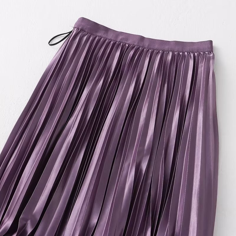 Skirt Women Clothing Summer Casual Elegant Elastic Waist Pleated