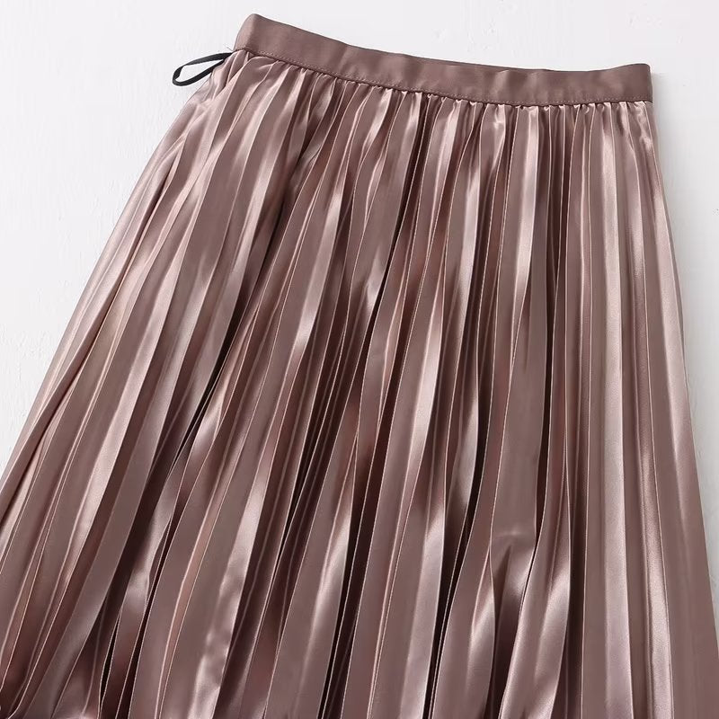 Skirt Women Clothing Summer Casual Elegant Elastic Waist Pleated