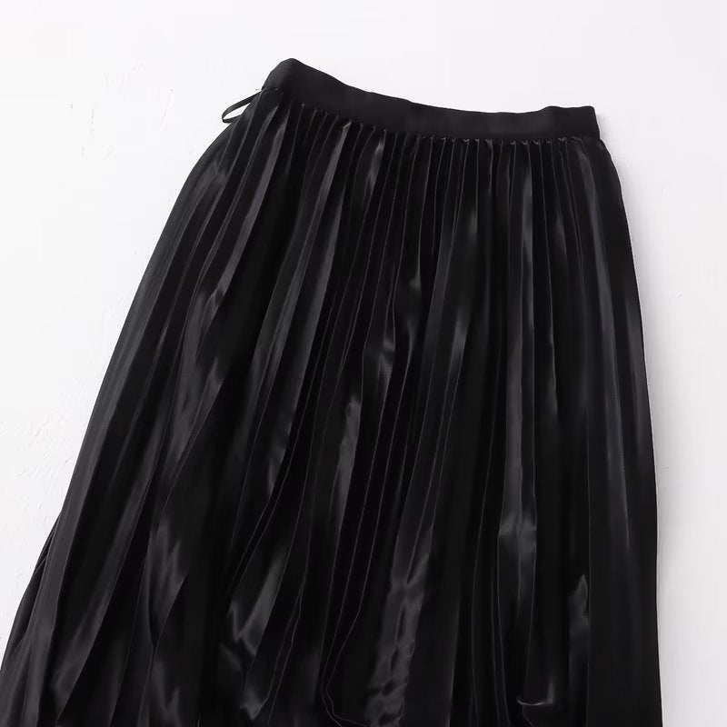 Skirt Women Clothing Summer Casual Elegant Elastic Waist Pleated