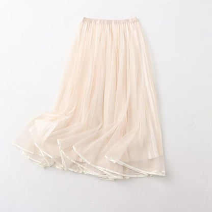 Skirt Women Clothing Summer Casual Elegant Elastic Waist Pleated