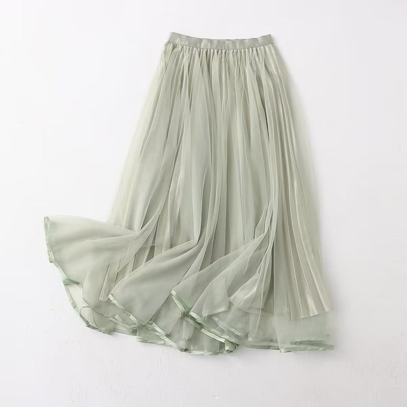 Skirt Women Clothing Summer Casual Elegant Elastic Waist Pleated