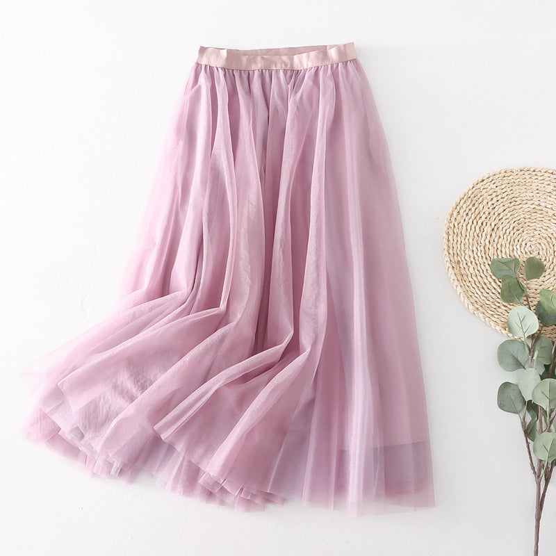 Women Summer Skirt Gorgeous Skirt Pleated Mesh Skirt Mid Length A line