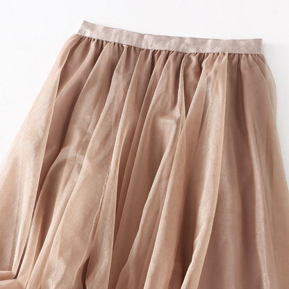 Women Summer Skirt Gorgeous Skirt Pleated Mesh Skirt Mid Length A line