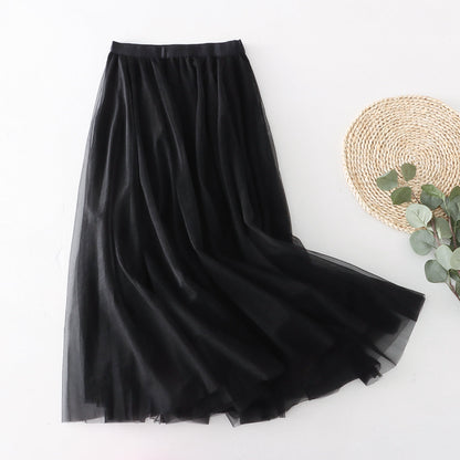 Women Summer Skirt Gorgeous Skirt Pleated Mesh Skirt Mid Length A line