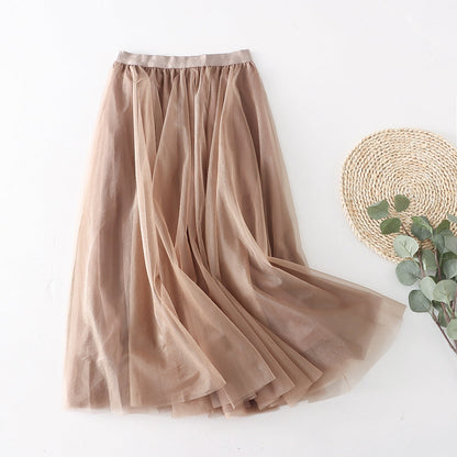 Women Summer Skirt Gorgeous Skirt Pleated Mesh Skirt Mid Length A line