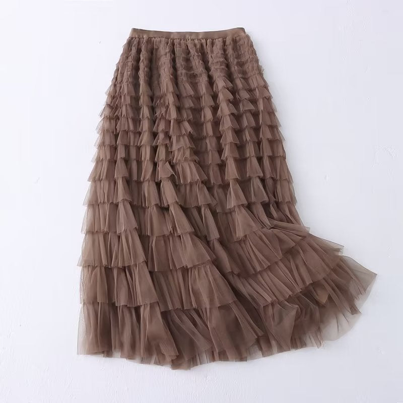  Midi A line Skirt High Waist Slimming Tiered Simple Midi A line Skirt