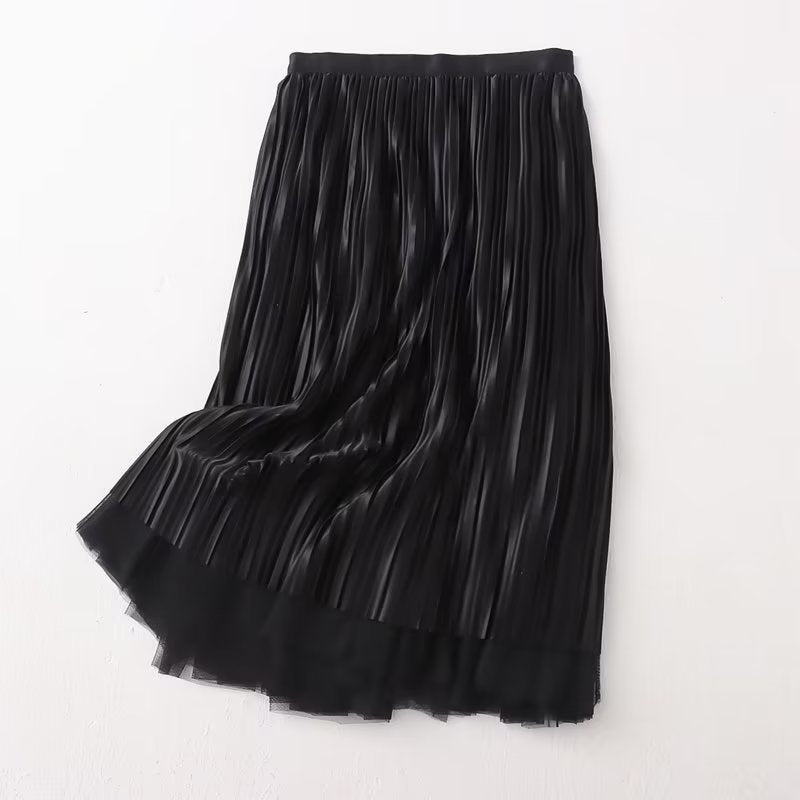 Spring Autumn Retro Solid Color All Matching Long Skirt Women Clothing