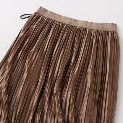 Spring Autumn Retro Solid Color All Matching Long Skirt Women Clothing