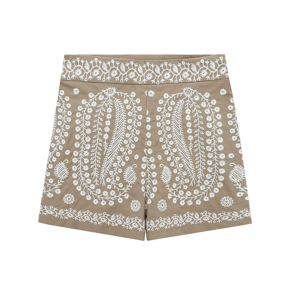 Shorts Summer Women Clothing Street Casual Linen Embroidery Shorts