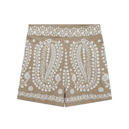 Shorts Summer Women Clothing Street Casual Linen Embroidery Shorts