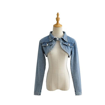 Short Denim Jacket Women High Waist Shawl Niche Retro - Biker Matching