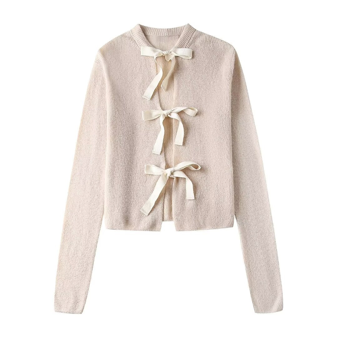 Women Bowknot Decoration Knitted Jacket