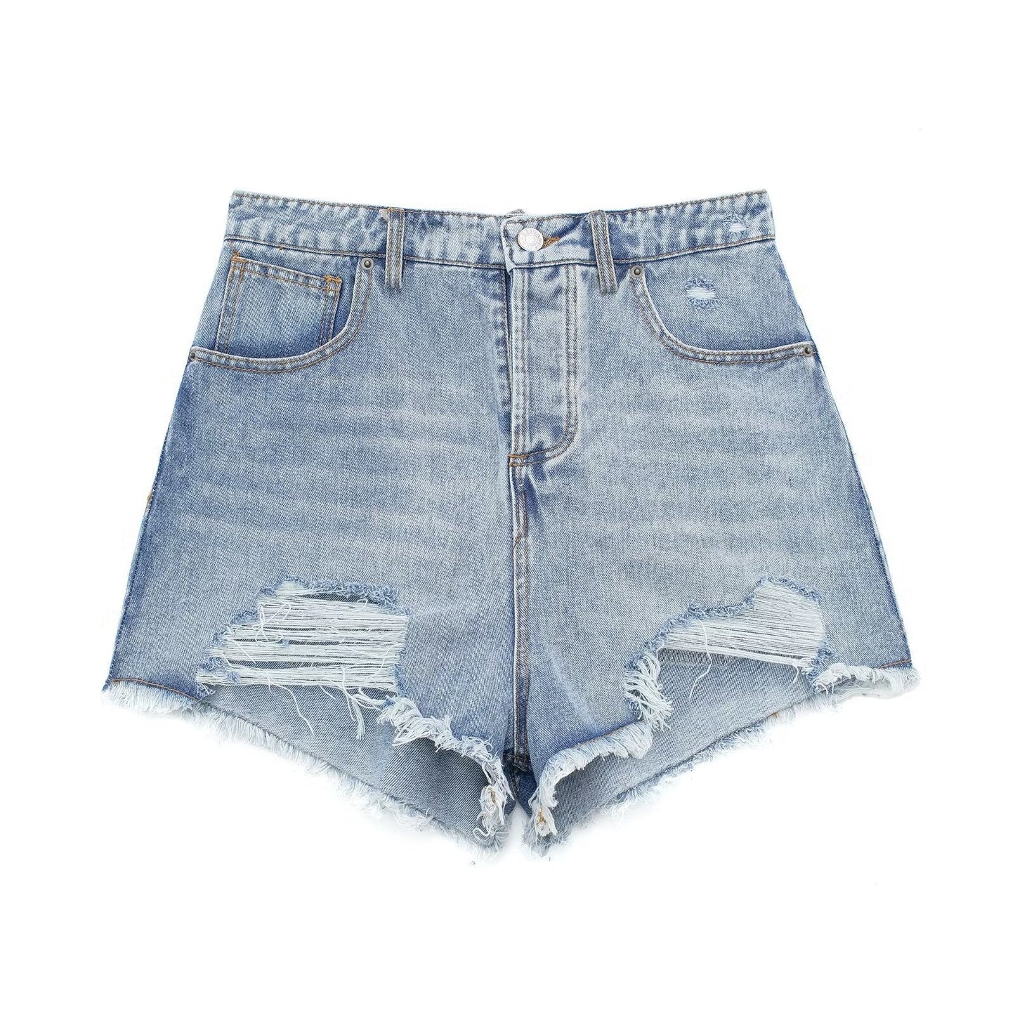 Denim Shorts Street Tassel Frayed Distressed High Waist Denim Shorts