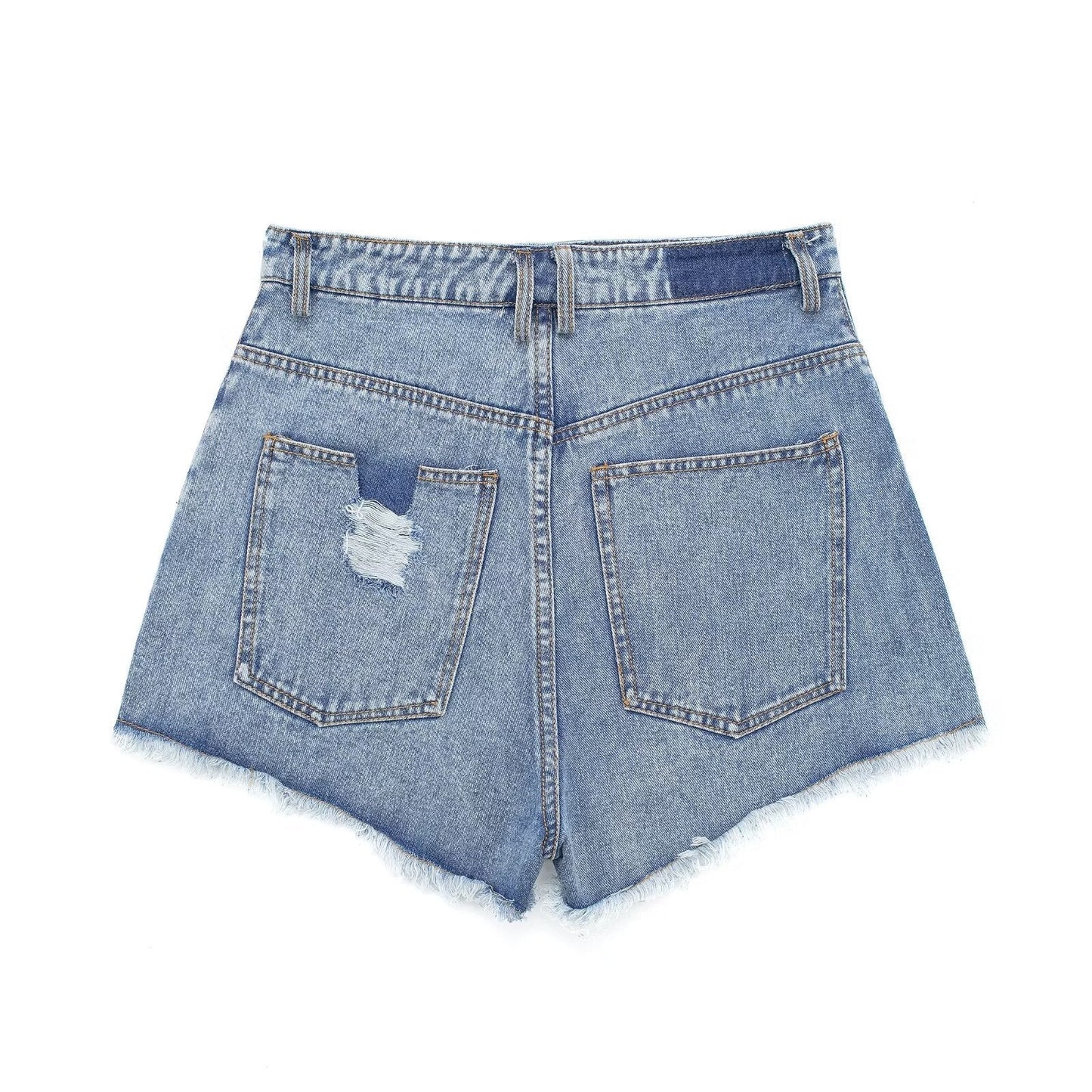 Denim Shorts Street Tassel Frayed Distressed High Waist Denim Shorts