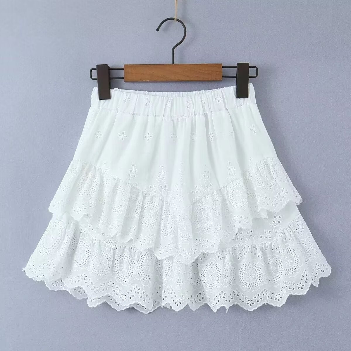 Lace Skirt French Elastic Waist A line Skirt Layered Sweet Lace Skirt