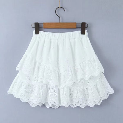 Lace Skirt French Elastic Waist A line Skirt Layered Sweet Lace Skirt