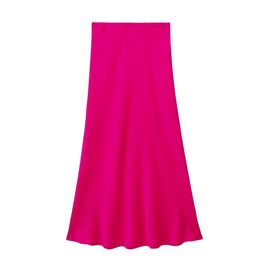  Midi Skirt Women Clothing Silk Satin Texture Midi Skirt