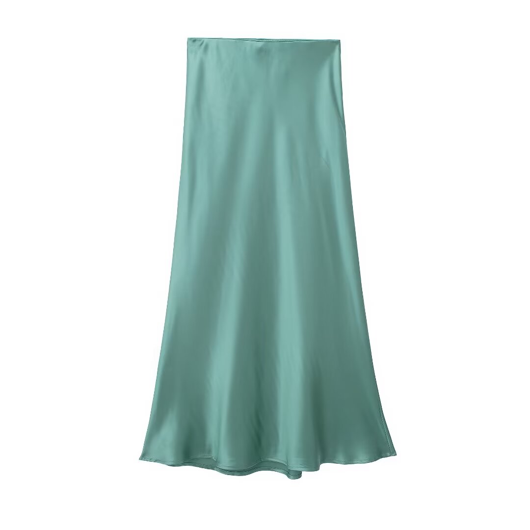  Midi Skirt Women Clothing Silk Satin Texture Midi Skirt