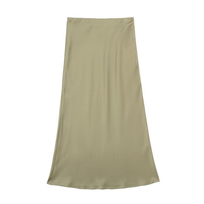  Midi Skirt Women Clothing Silk Satin Texture Midi Skirt