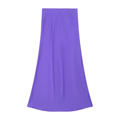  Midi Skirt Women Clothing Silk Satin Texture Midi Skirt