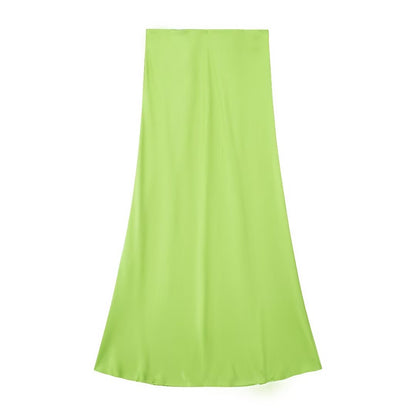  Midi Skirt Women Clothing Silk Satin Texture Midi Skirt