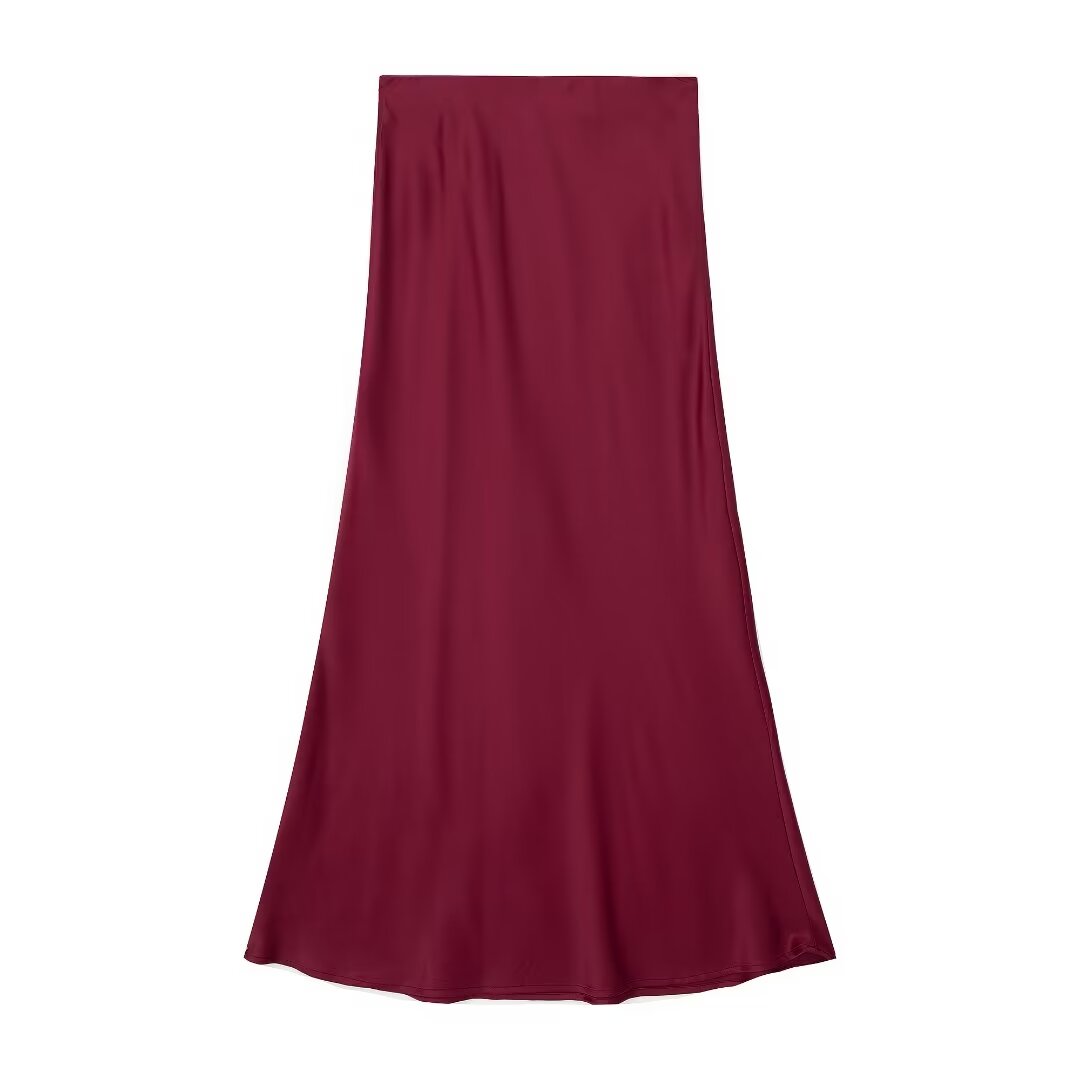  Midi Skirt Women Clothing Silk Satin Texture Midi Skirt