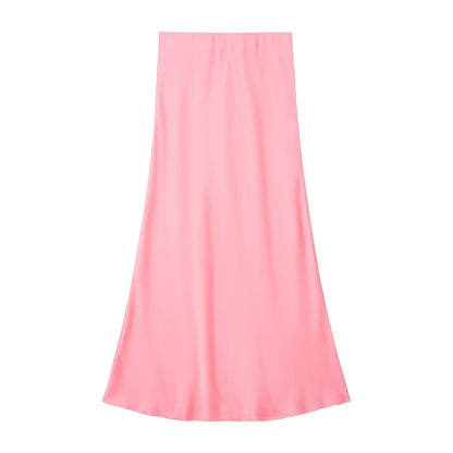  Midi Skirt Women Clothing Silk Satin Texture Midi Skirt