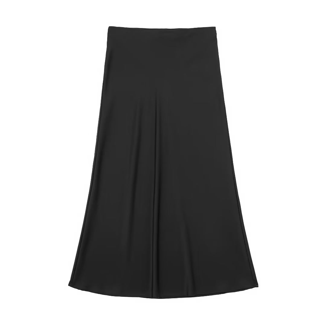  Midi Skirt Women Clothing Silk Satin Texture Midi Skirtv