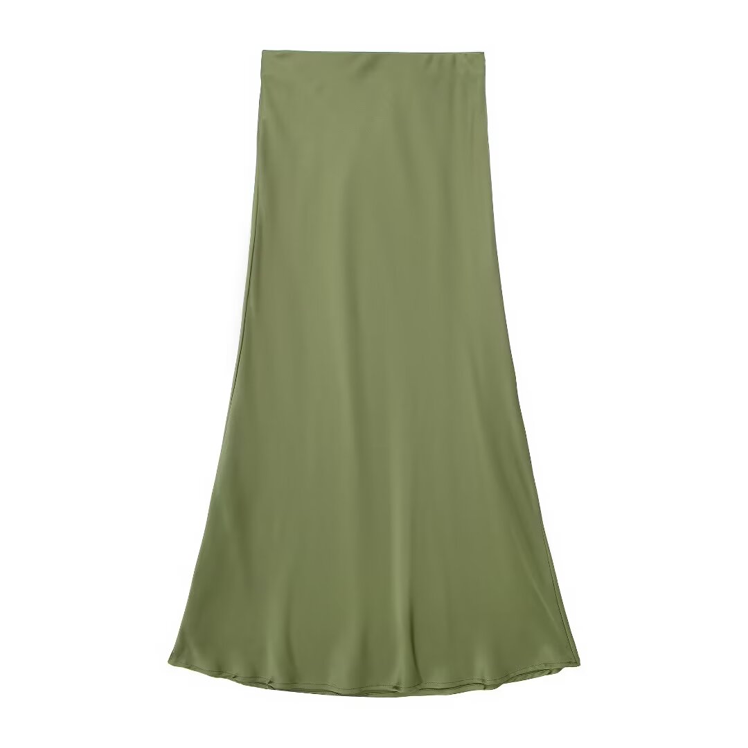  Midi Skirt Women Clothing Silk Satin Texture Midi Skirt