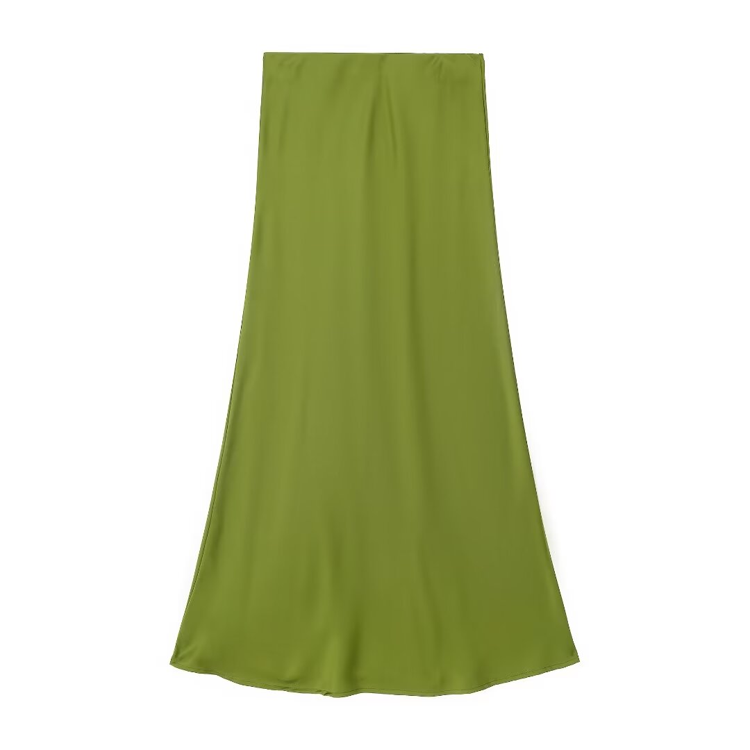  Midi Skirt Women Clothing Silk Satin Texture Midi Skirt