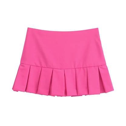 Solid Color Spring Women Clothing Design Pleated Pantskirt