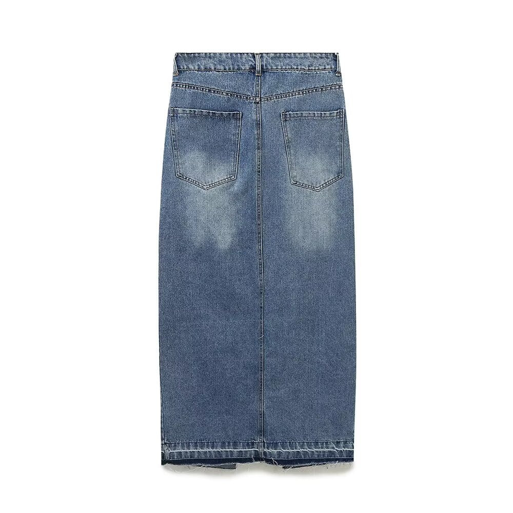 Spring Women Clothing Street Split Denim Skirt