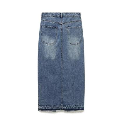 Spring Women Clothing Street Split Denim Skirt