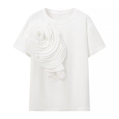 T Shirt Spring Women Three Dimensional Round Neck Short Sleeves TShirt