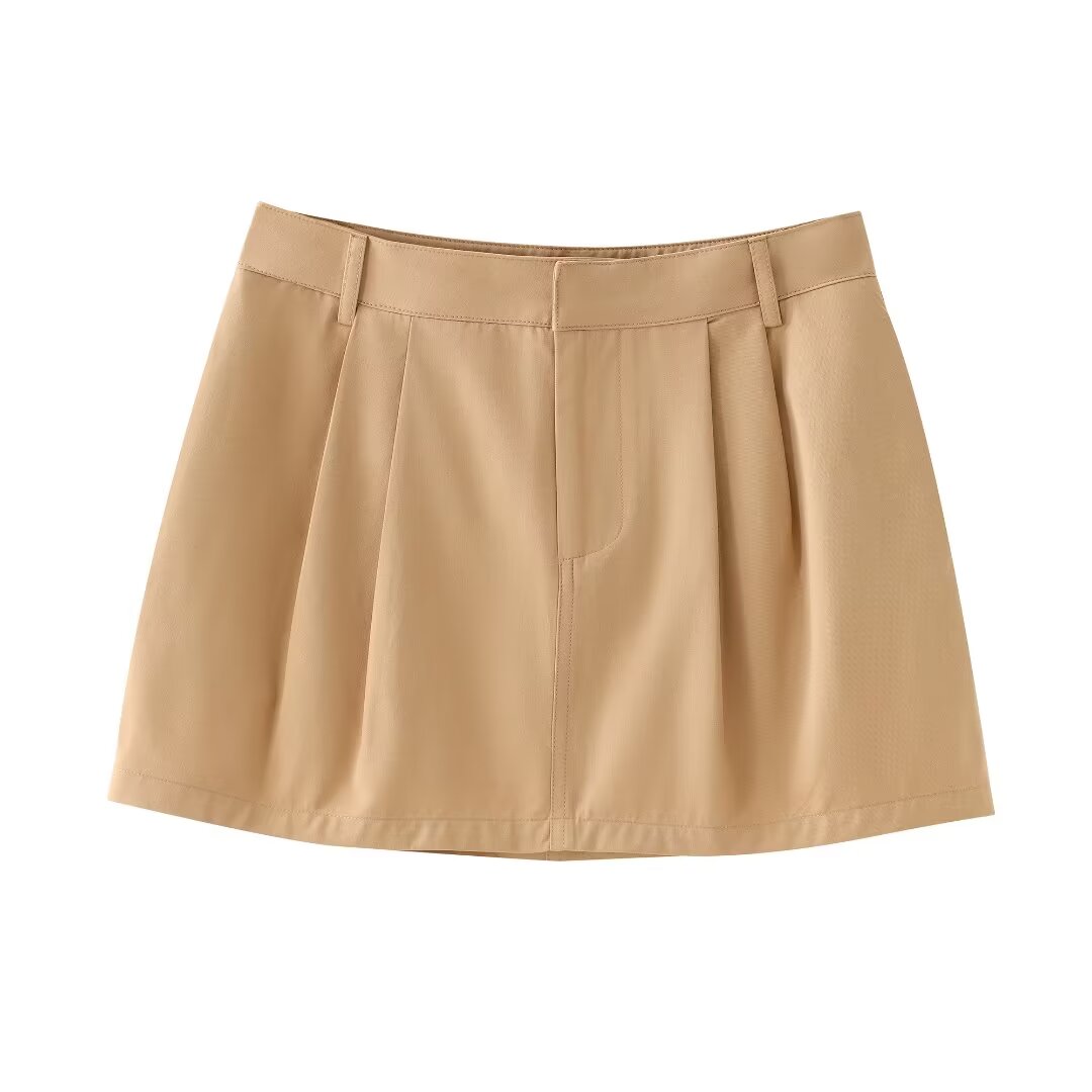 Mini Skirt Women Pocket High Waist Pleated Mini Skirt