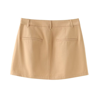 Mini Skirt Women Pocket High Waist Pleated Mini Skirt