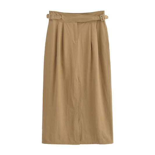  Midi Skirt Spring Women Street Personality Buckle Midi Skirt