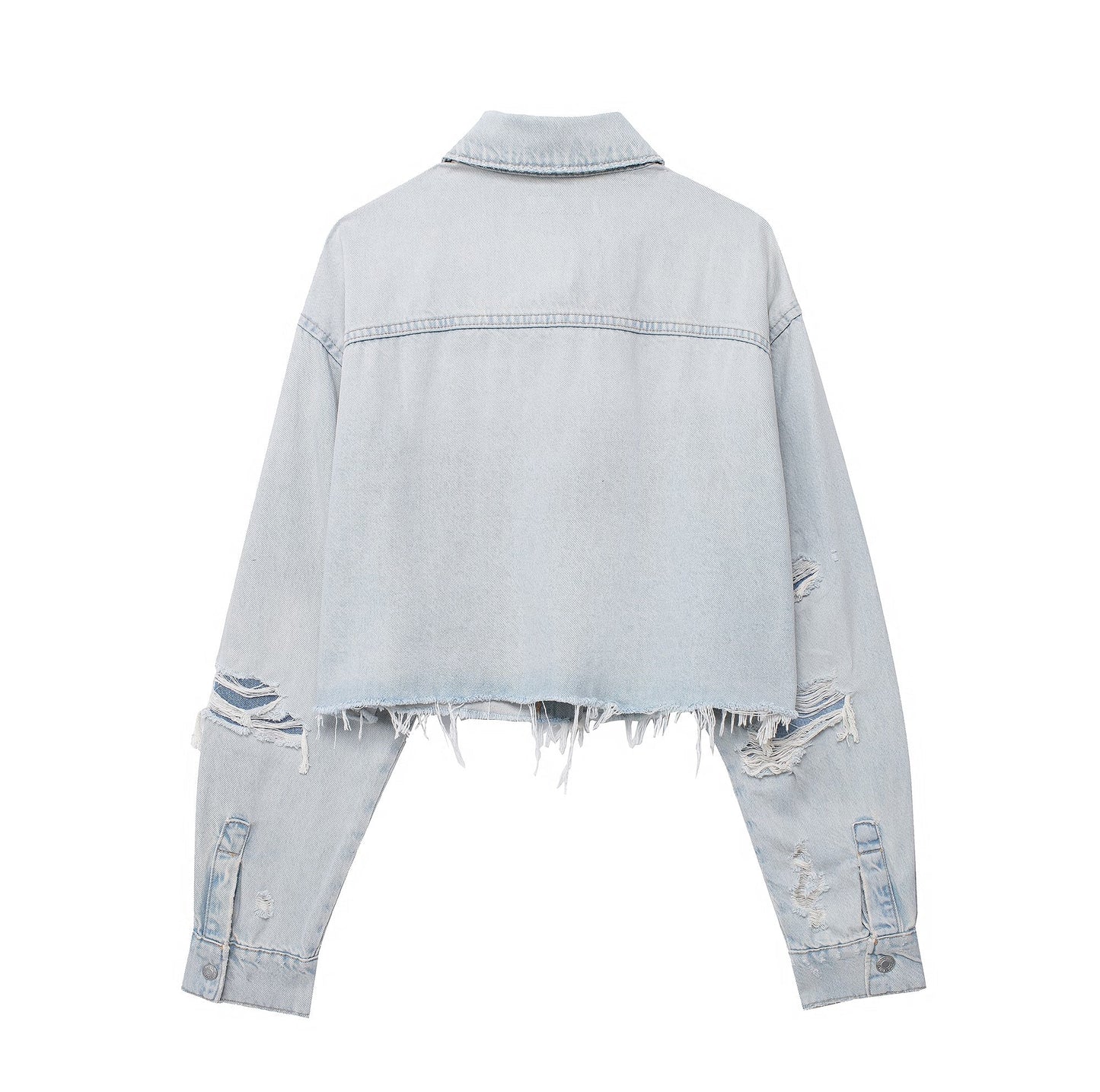  Denim Shacket Spring Women Clothing Casual Ripped Decoration