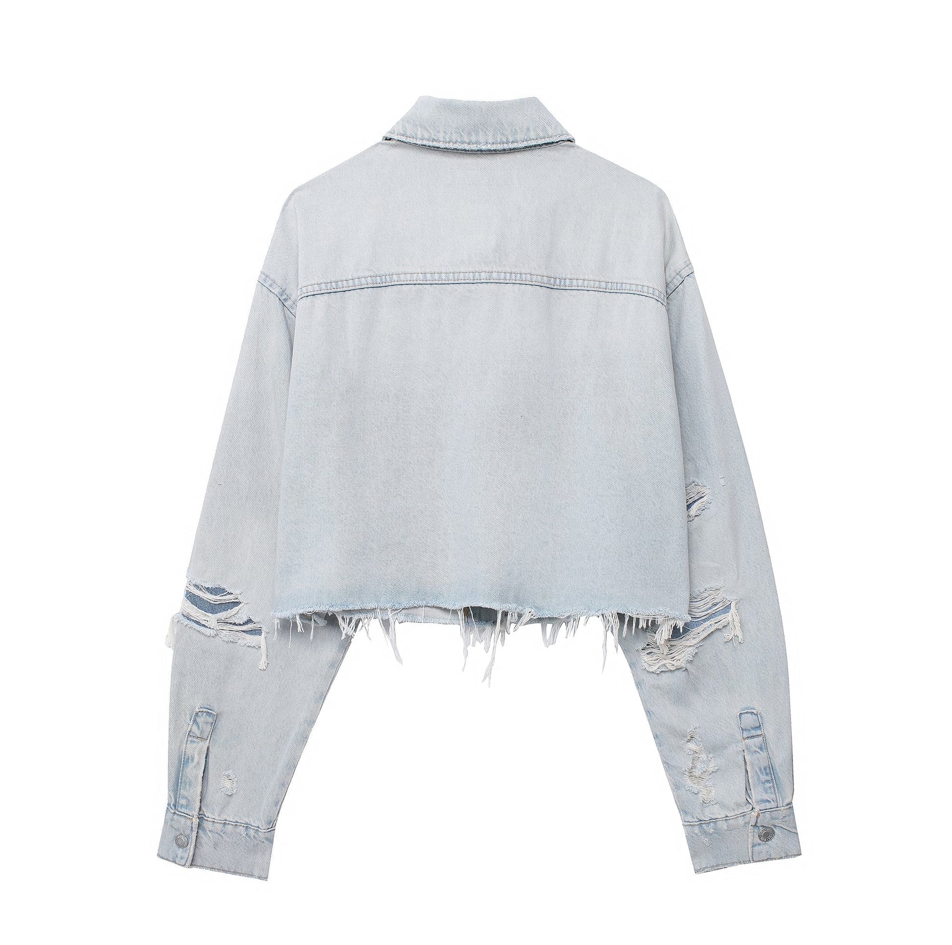  Denim Shacket Spring Women Clothing Casual Ripped Decoration