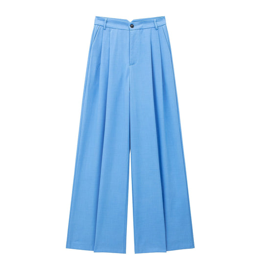 High Waist Chic Korean Wide Leg Draping Pleate Work Pant Spring Office