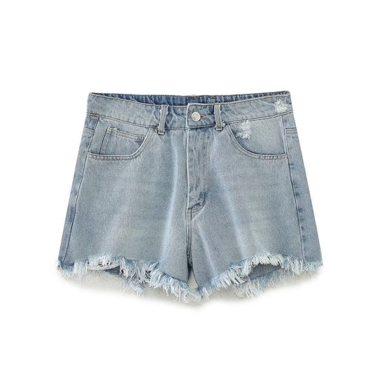  Denim Shorts Women Clothing French Brushed Burr Denim Shorts