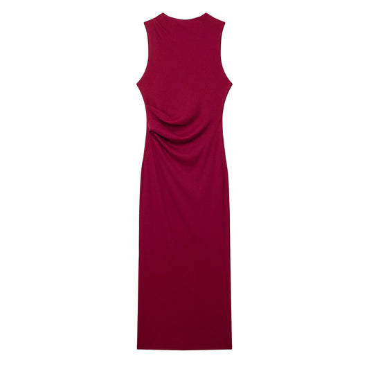 Spring Women Clothing midi Slim Fit Pleated Rib Sleeveless maxi Dress.