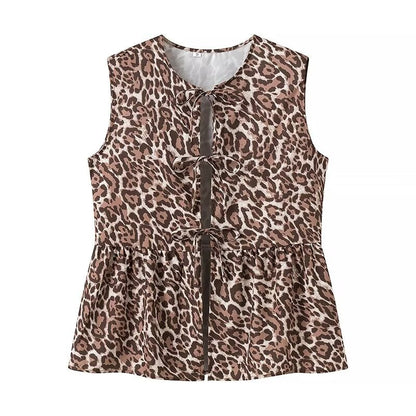 Spring Women Clothing Leopard Print Vest Casual Trouser Suit Two Piece